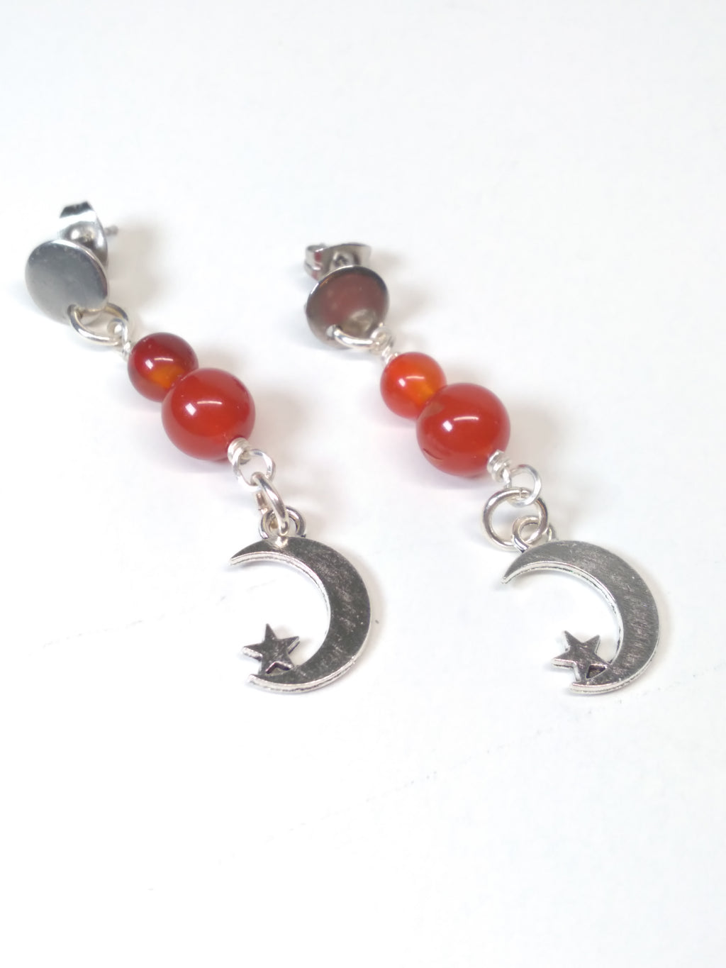 Carnelian bead moon earrings