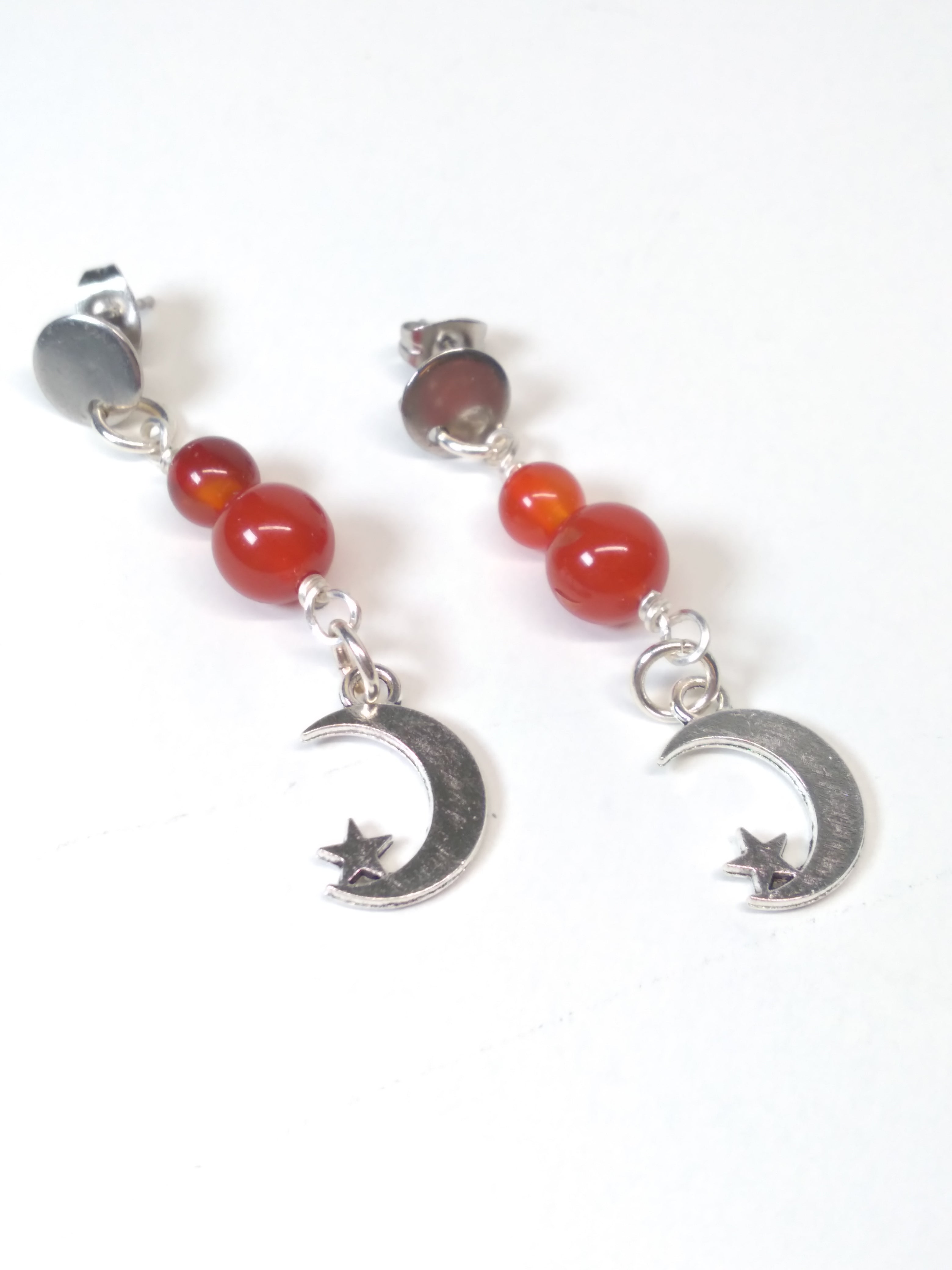 Carnelian bead moon earrings