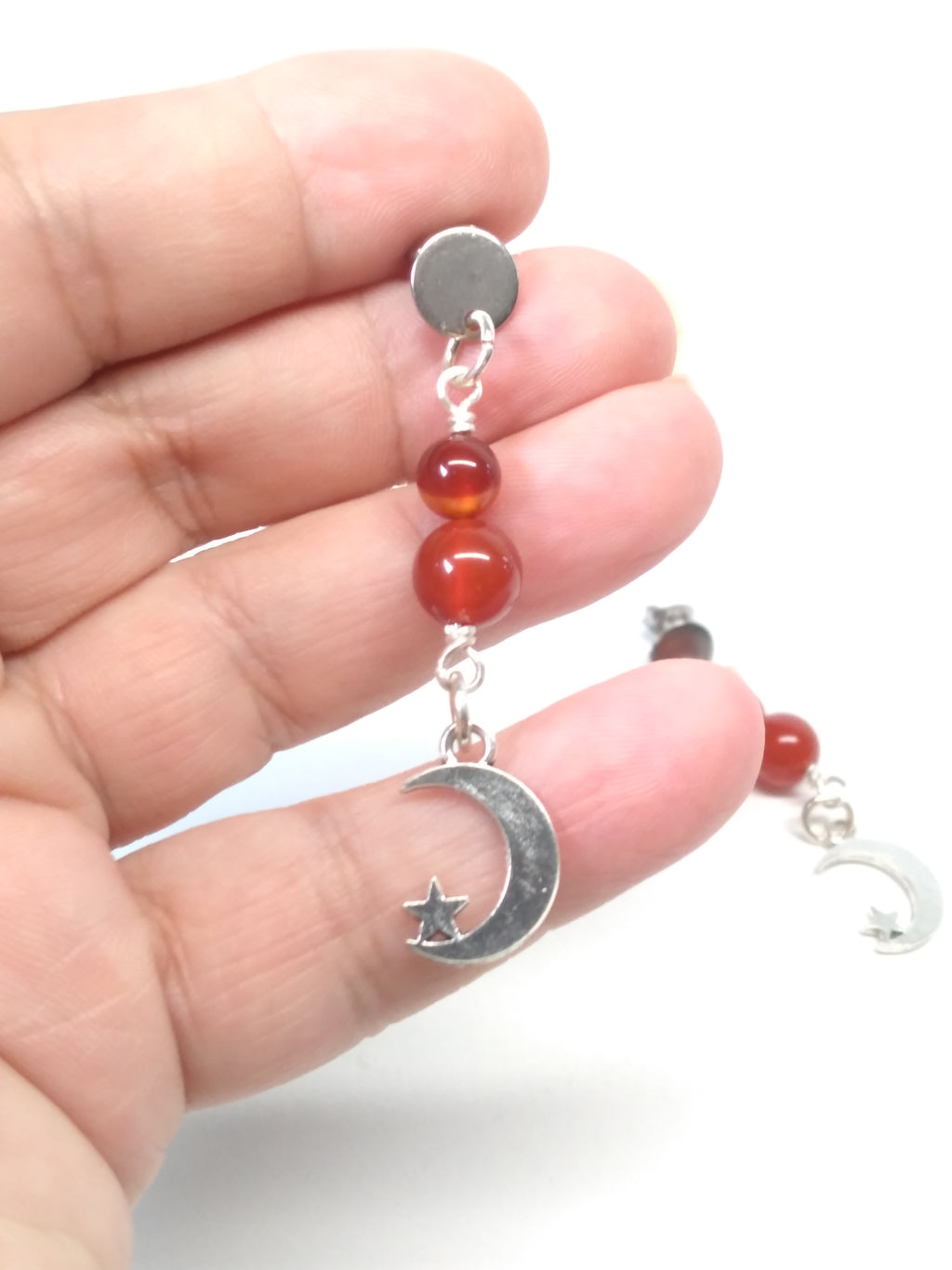 Carnelian bead moon earrings