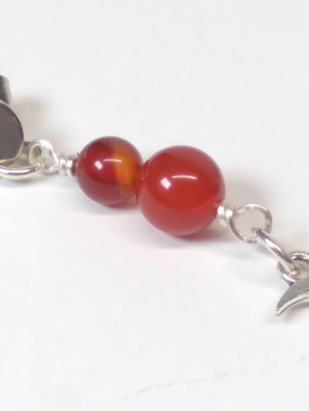Carnelian bead moon earrings