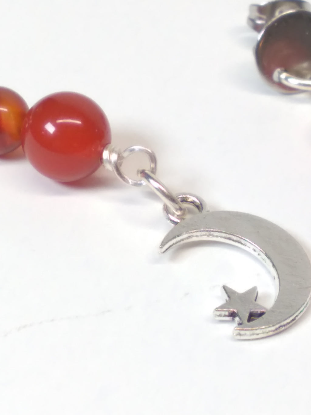 Carnelian bead moon earrings
