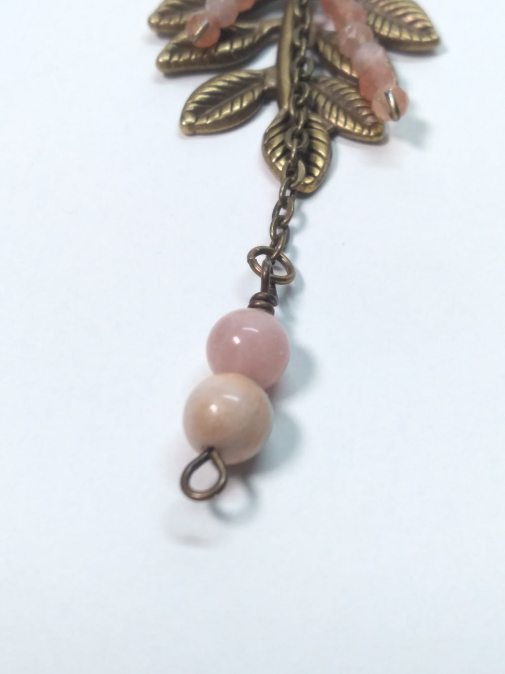 Sunstone and leaf pendant necklace bronze