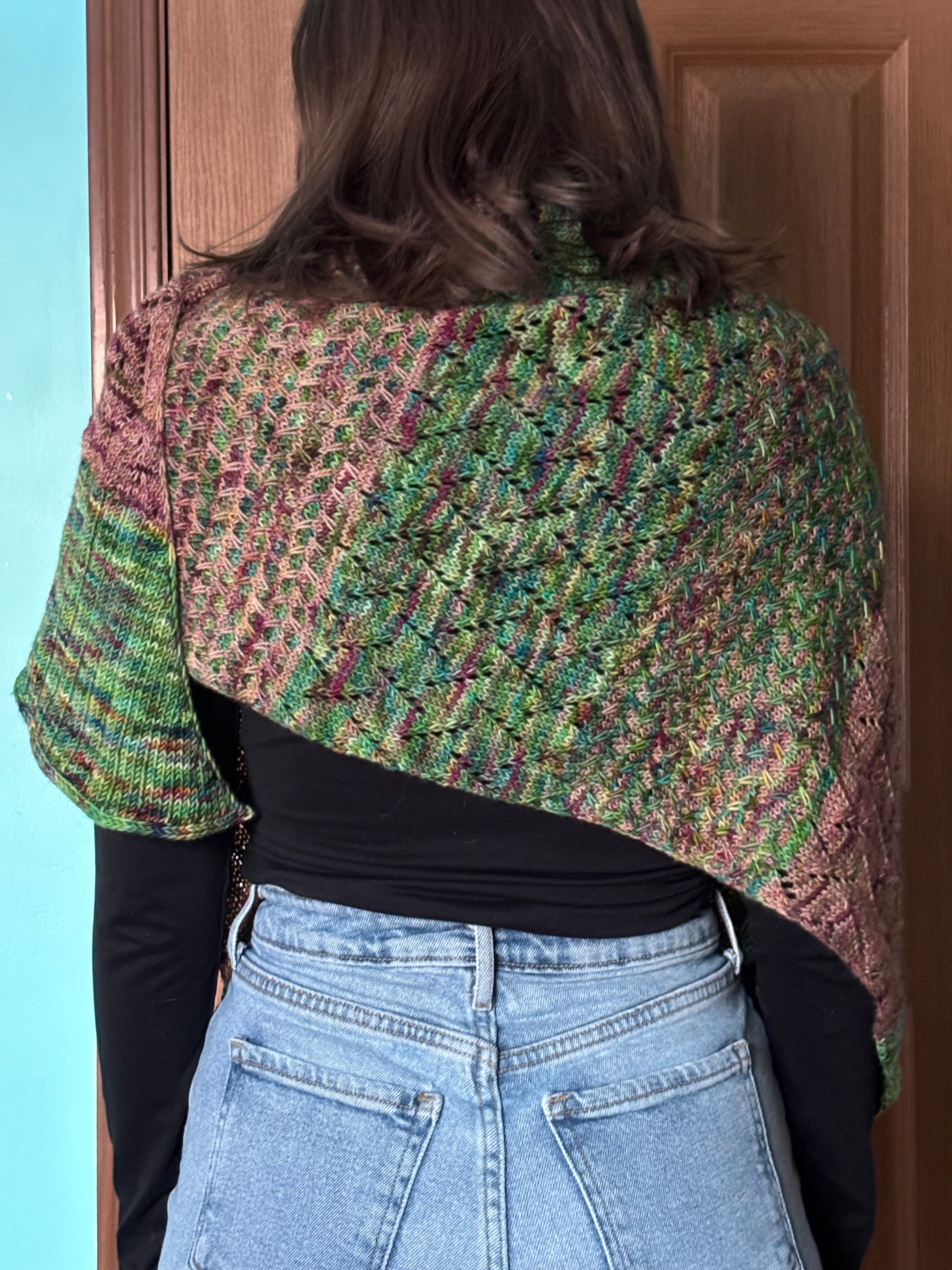 Large tan and green triangle wrap/shawl